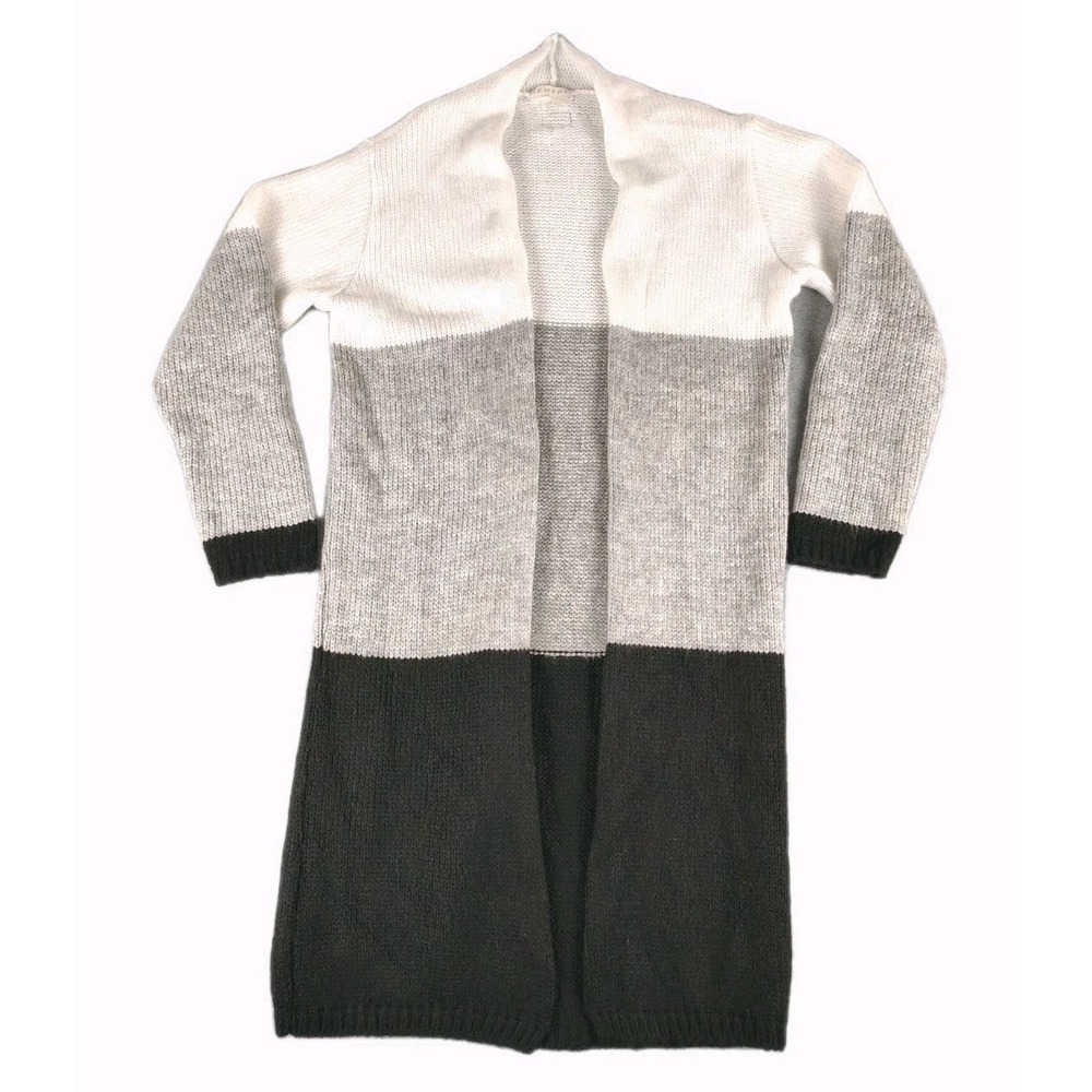 Sempre Lana Women's Sz 9 Open Front Knit Tri Color Cardigan Alpaca, Wool Blend